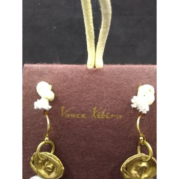 Vance Kitira Jewelry Dangling Earrings silver Metal Amulet Natural gold Floral - Picture 7 of 12